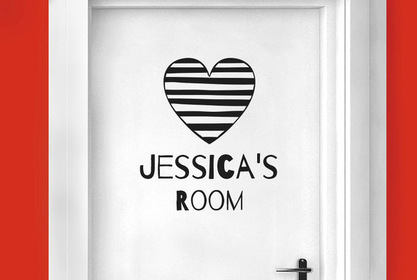 Personalised Striped Heart Door Room Sticker