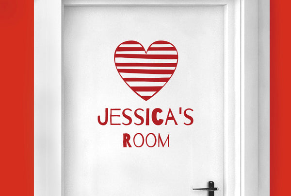 Personalised Striped Heart Door Room Sticker