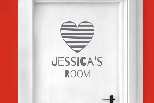 Personalised Striped Heart Door Room Sticker