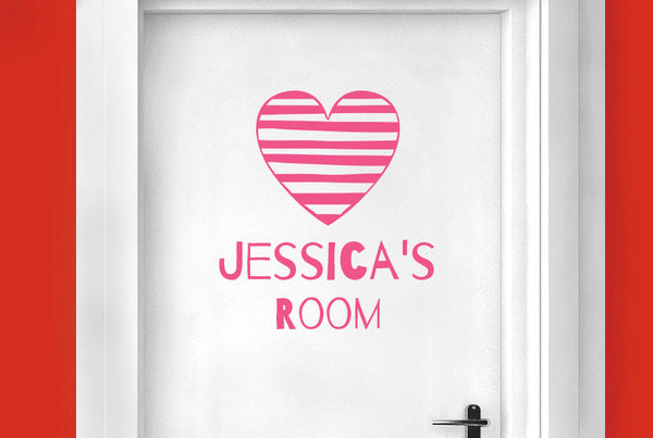 Personalised Striped Heart Door Room Sticker