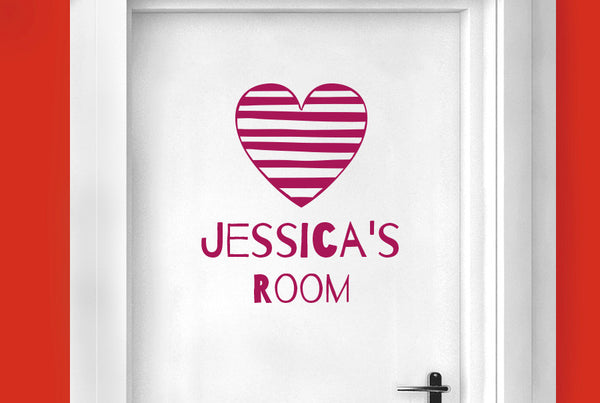 Personalised Striped Heart Door Room Sticker