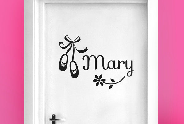 Personalised Ballerina Shoes And Cute Flower Door Room Sticker