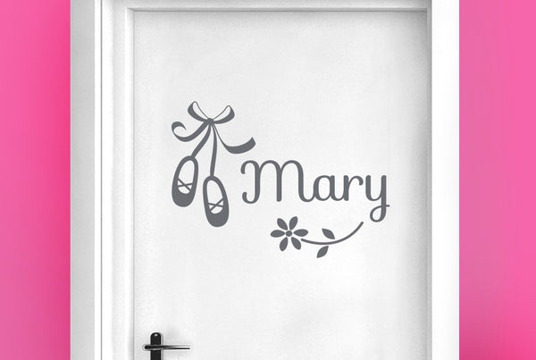 Personalised Ballerina Shoes And Cute Flower Door Room Sticker