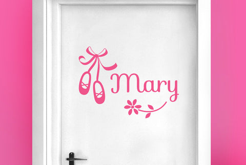 Personalised Ballerina Shoes And Cute Flower Door Room Sticker