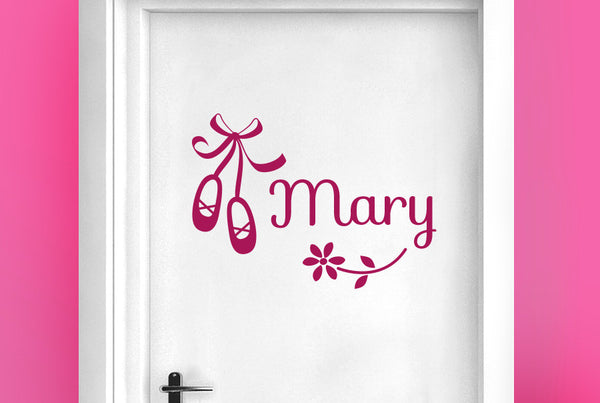 Personalised Ballerina Shoes And Cute Flower Door Room Sticker