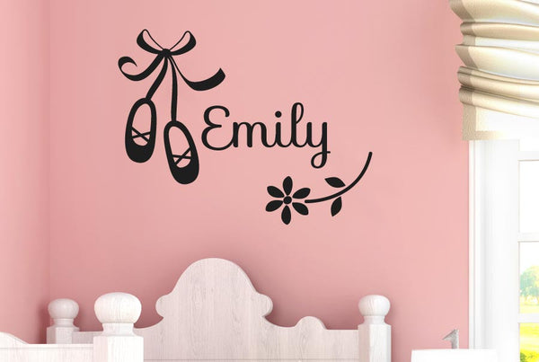 Personalised Ballerina Shoes And Flower Wall Sticker