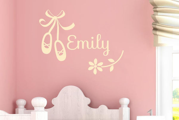 Personalised Ballerina Shoes And Flower Wall Sticker