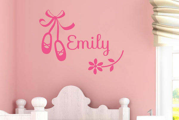 Personalised Ballerina Shoes And Flower Wall Sticker