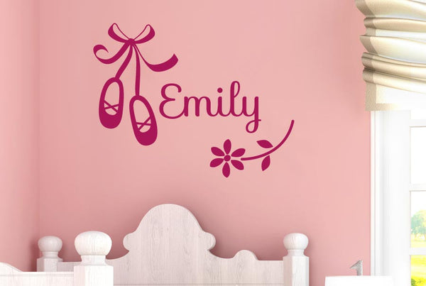 Personalised Ballerina Shoes And Flower Wall Sticker