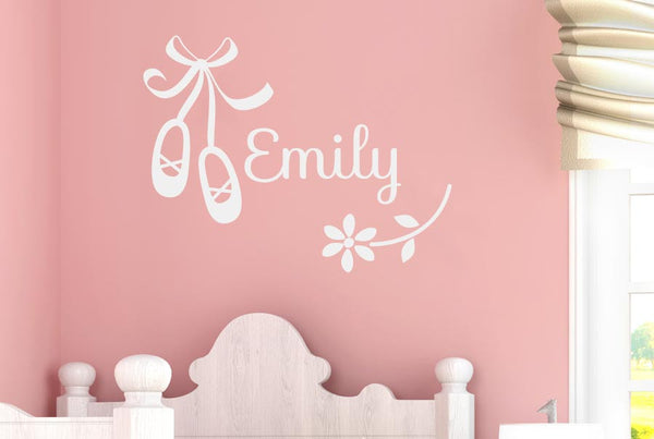 Personalised Ballerina Shoes And Flower Wall Sticker