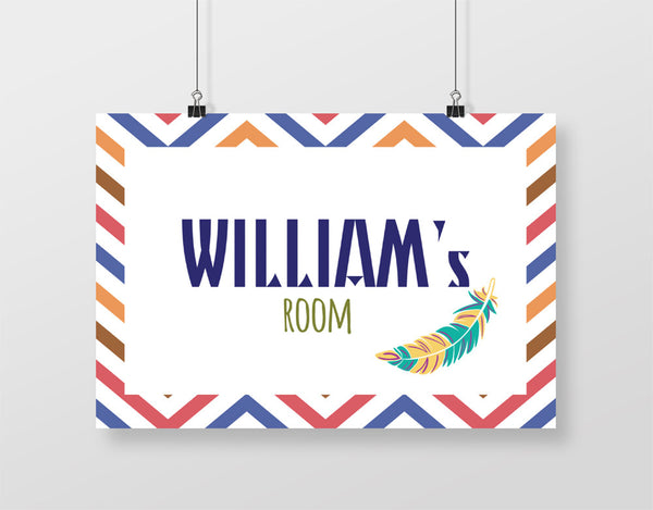 Personalised Bohemian Striped Feather Guys Room Art Print