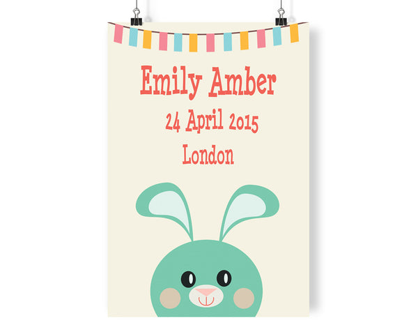 Personalised Bunny Baby Girls Room Art Print