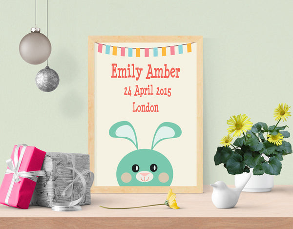 Personalised Bunny Baby Girls Room Art Print