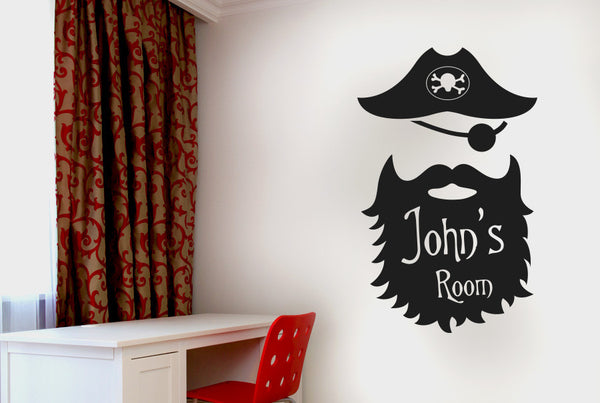 Personalised Captain Pirate Kids Room Sign Wall Sticker