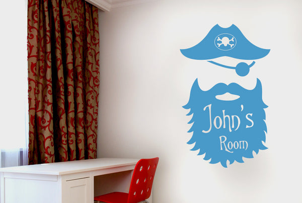 Personalised Captain Pirate Kids Room Sign Wall Sticker