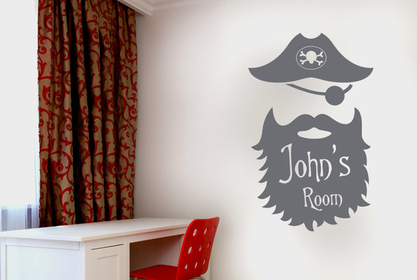 Personalised Captain Pirate Kids Room Sign Wall Sticker
