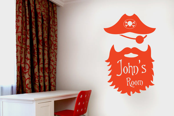 Personalised Captain Pirate Kids Room Sign Wall Sticker