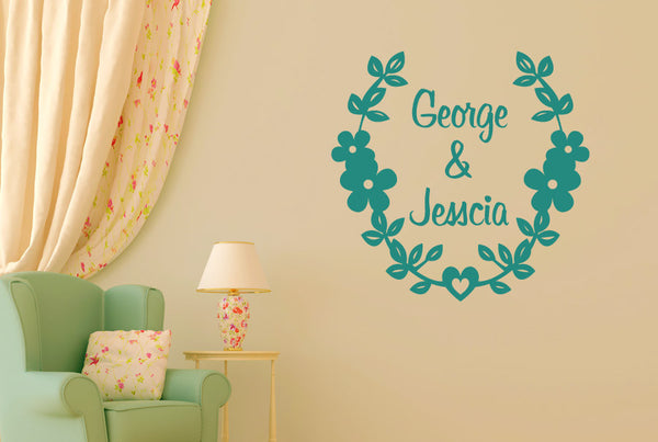 Personalised Couples Name floral Wall Sticker