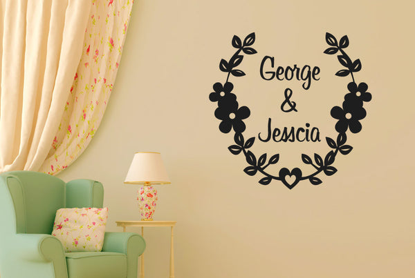 Personalised Couples Name floral Wall Sticker