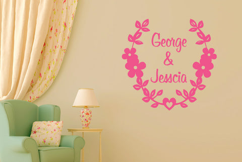 Personalised Couples Name floral Wall Sticker