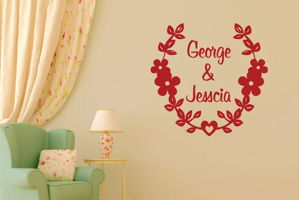 Personalised Couples Name floral Wall Sticker
