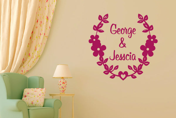 Personalised Couples Name floral Wall Sticker