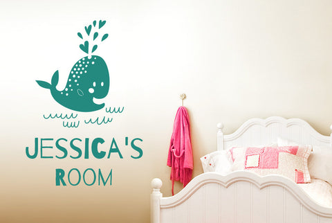 Personalised Cute Baby Whale Kids Room Sign Wall Sticker