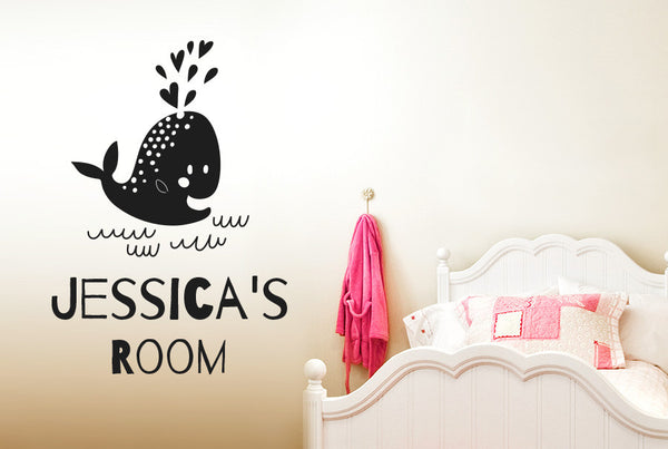 Personalised Cute Baby Whale Kids Room Sign Wall Sticker