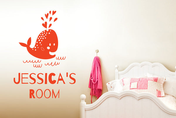 Personalised Cute Baby Whale Kids Room Sign Wall Sticker