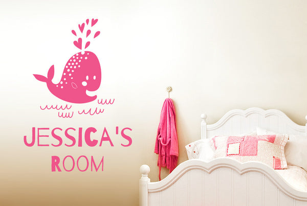 Personalised Cute Baby Whale Kids Room Sign Wall Sticker