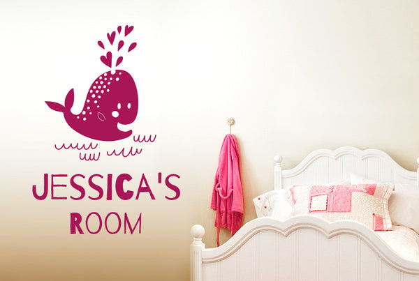 Personalised Cute Baby Whale Kids Room Sign Wall Sticker