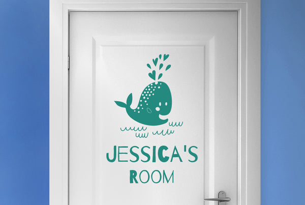 Personalised Cute Baby Whale Kids Sign Door Room Sticker