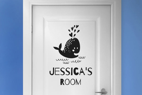 Personalised Cute Baby Whale Kids Sign Door Room Sticker