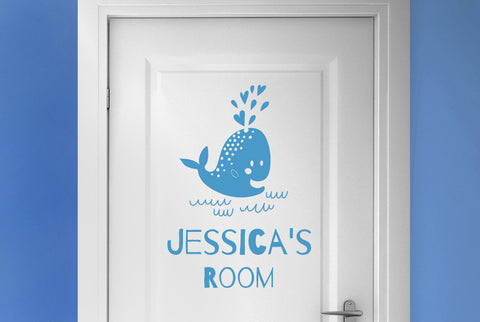 Personalised Cute Baby Whale Kids Sign Door Room Sticker