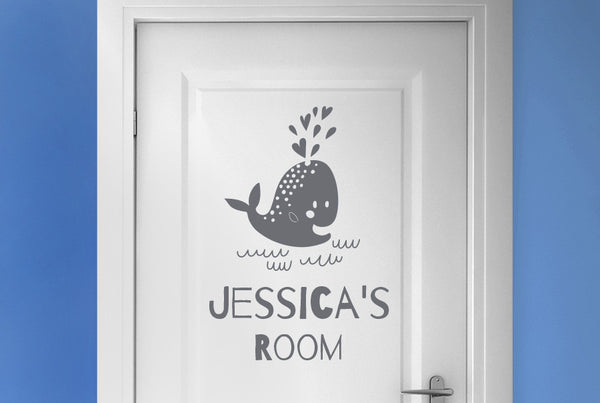 Personalised Cute Baby Whale Kids Sign Door Room Sticker