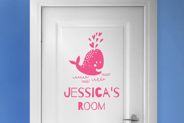 Personalised Cute Baby Whale Kids Sign Door Room Sticker