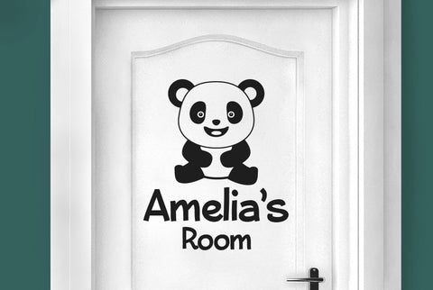 Personalised Cute Panda Kids Door Room Sticker