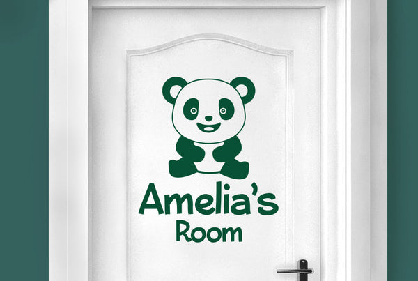 Personalised Cute Panda Kids Door Room Sticker