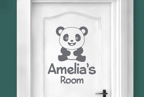 Personalised Cute Panda Kids Door Room Sticker