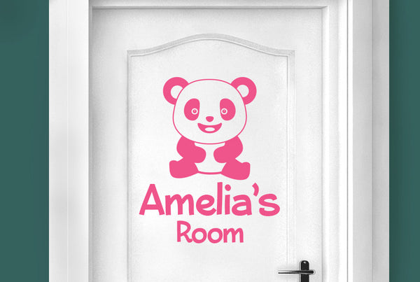 Personalised Cute Panda Kids Door Room Sticker