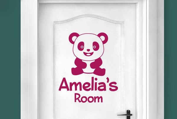 Personalised Cute Panda Kids Door Room Sticker