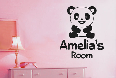 Personalised Cute Panda Kids Room Sign Wall Sticker