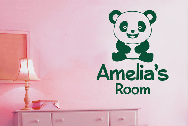 Personalised Cute Panda Kids Room Sign Wall Sticker