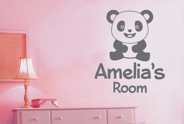 Personalised Cute Panda Kids Room Sign Wall Sticker