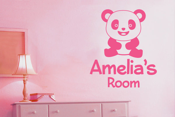 Personalised Cute Panda Kids Room Sign Wall Sticker