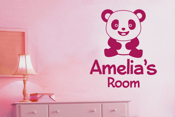 Personalised Cute Panda Kids Room Sign Wall Sticker