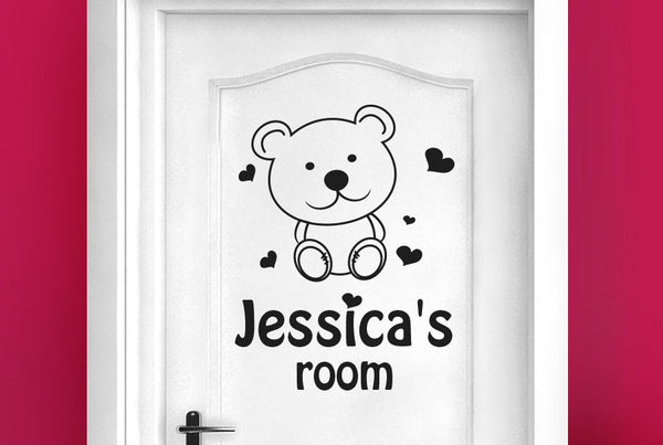 Personalised Cute Teddy Bear Kids Door Room Sticker