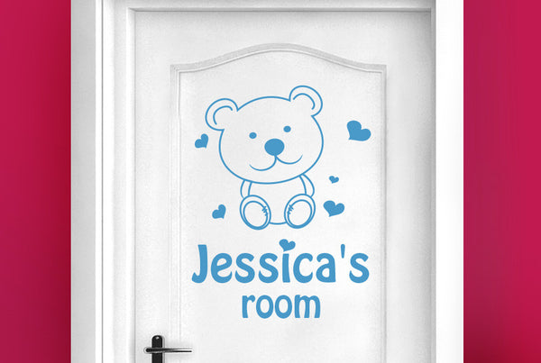 Personalised Cute Teddy Bear Kids Door Room Sticker