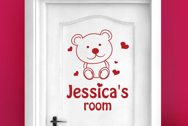 Personalised Cute Teddy Bear Kids Door Room Sticker