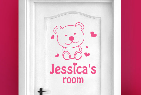 Personalised Cute Teddy Bear Kids Door Room Sticker